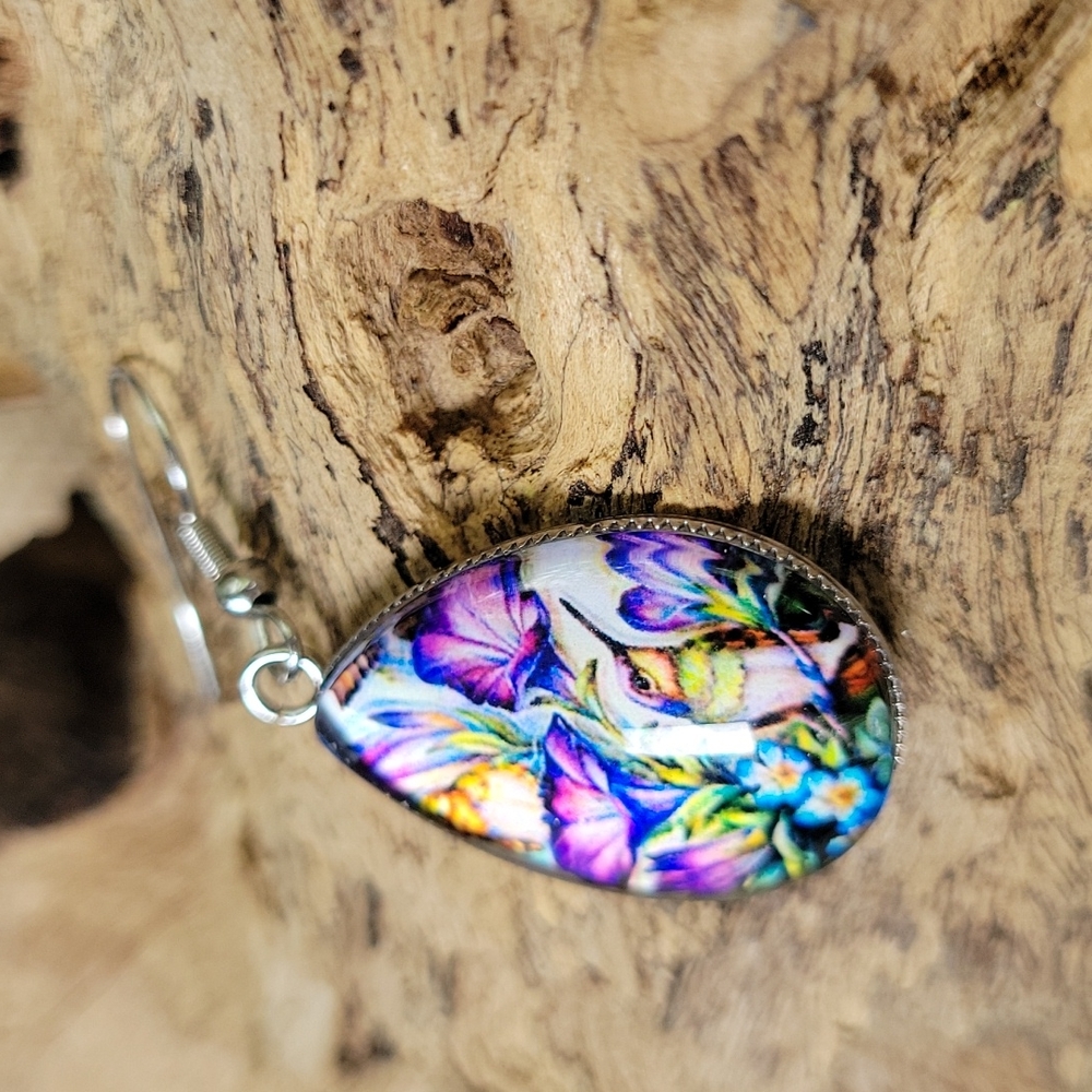 Hummingbird Purple Paradise Teardrop Dangle Earrings - Picture 3 of 6